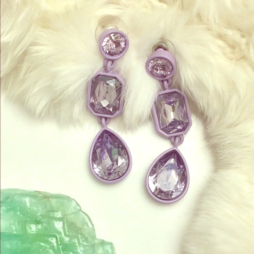 NWT PURPLE GEMSTONE CRYSTAL  EARRINGS matte shine